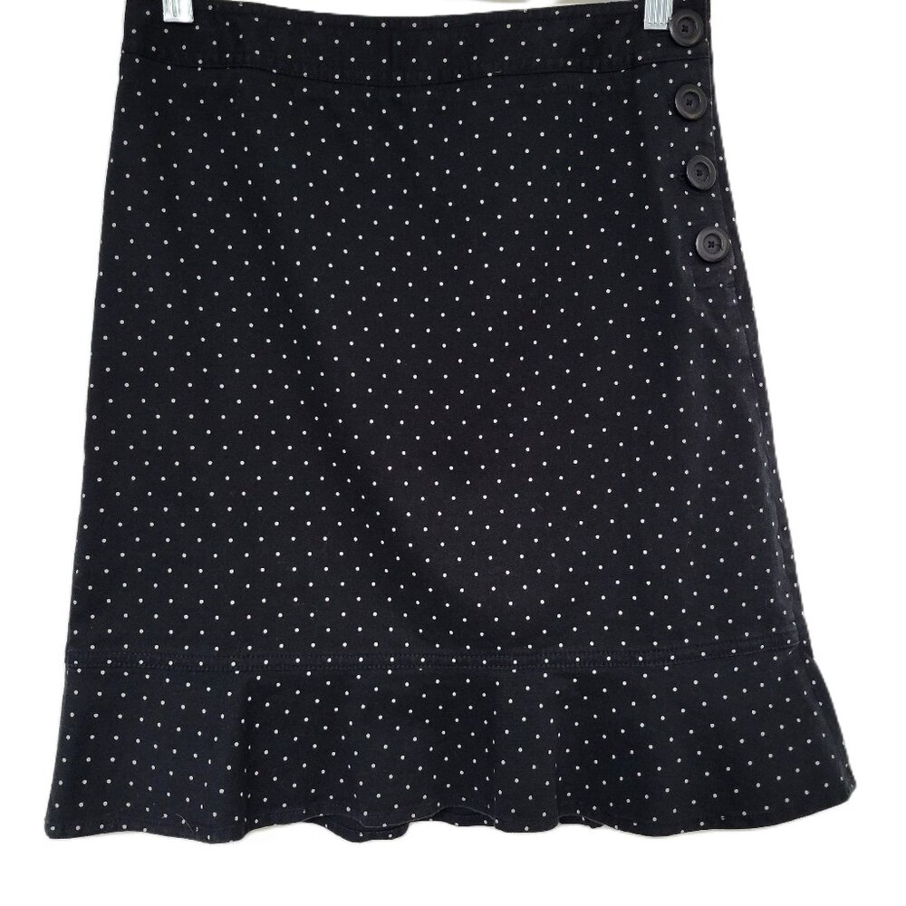 Vintage Y2K Ann Taylor LOFT Polka Dot A Line Skirt Black Ruffle Hem